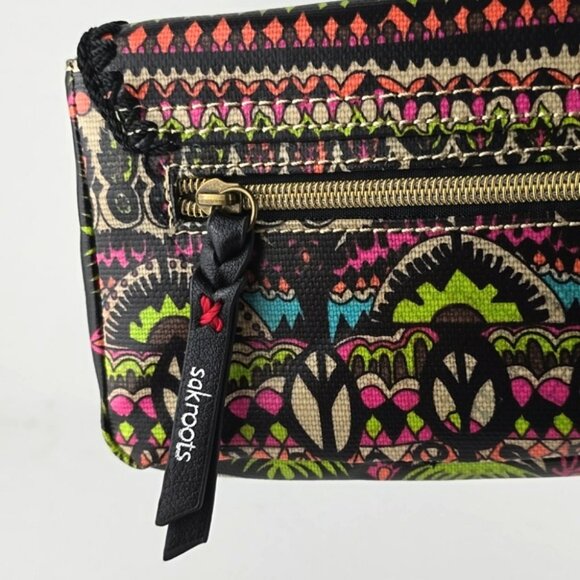Sakroots Coated Canvas Double Bifold Wallet Clutch Multi Neon Boho Art-To-Wear - Picture 5 of 16